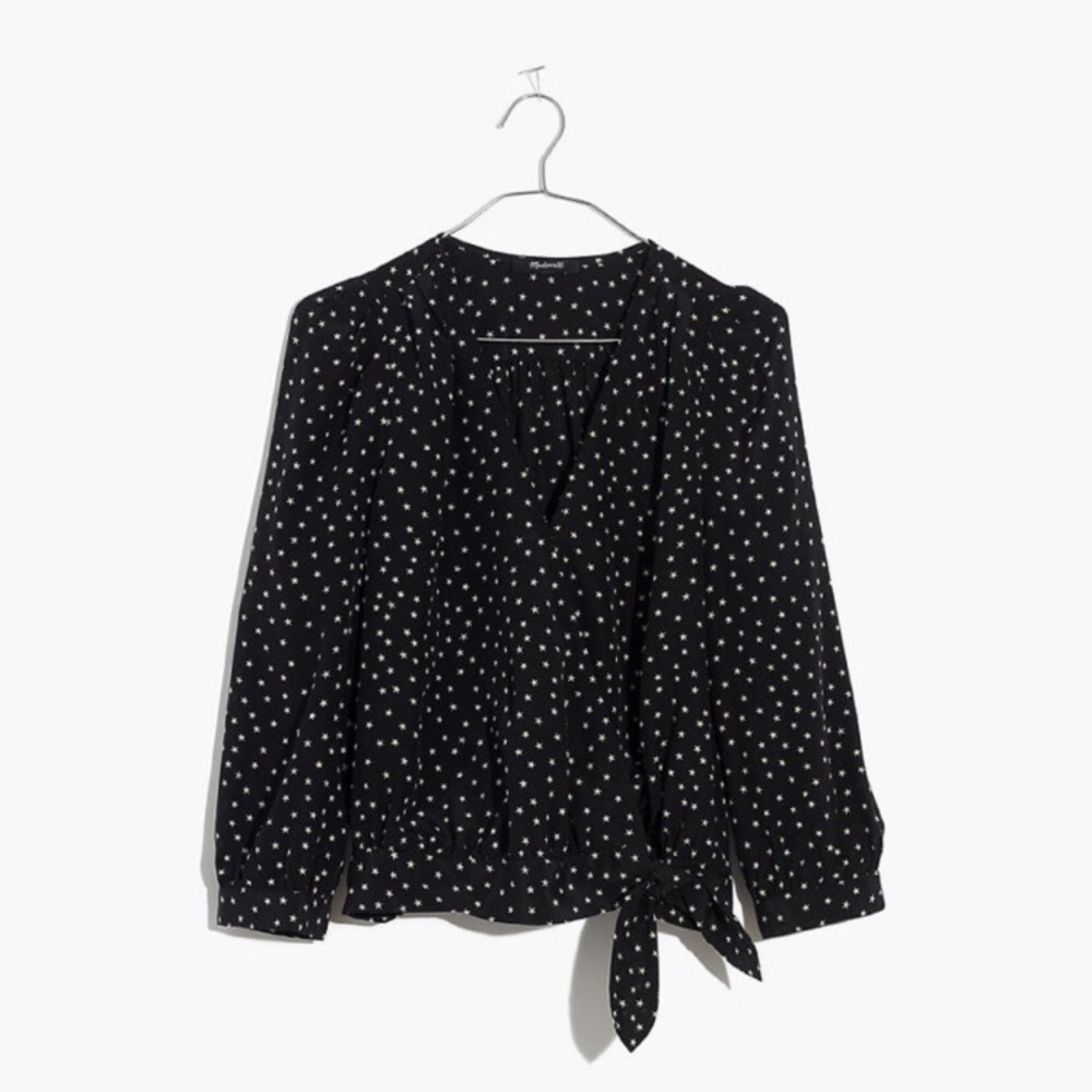 Madewell Silk Wrap Top - Black Stars